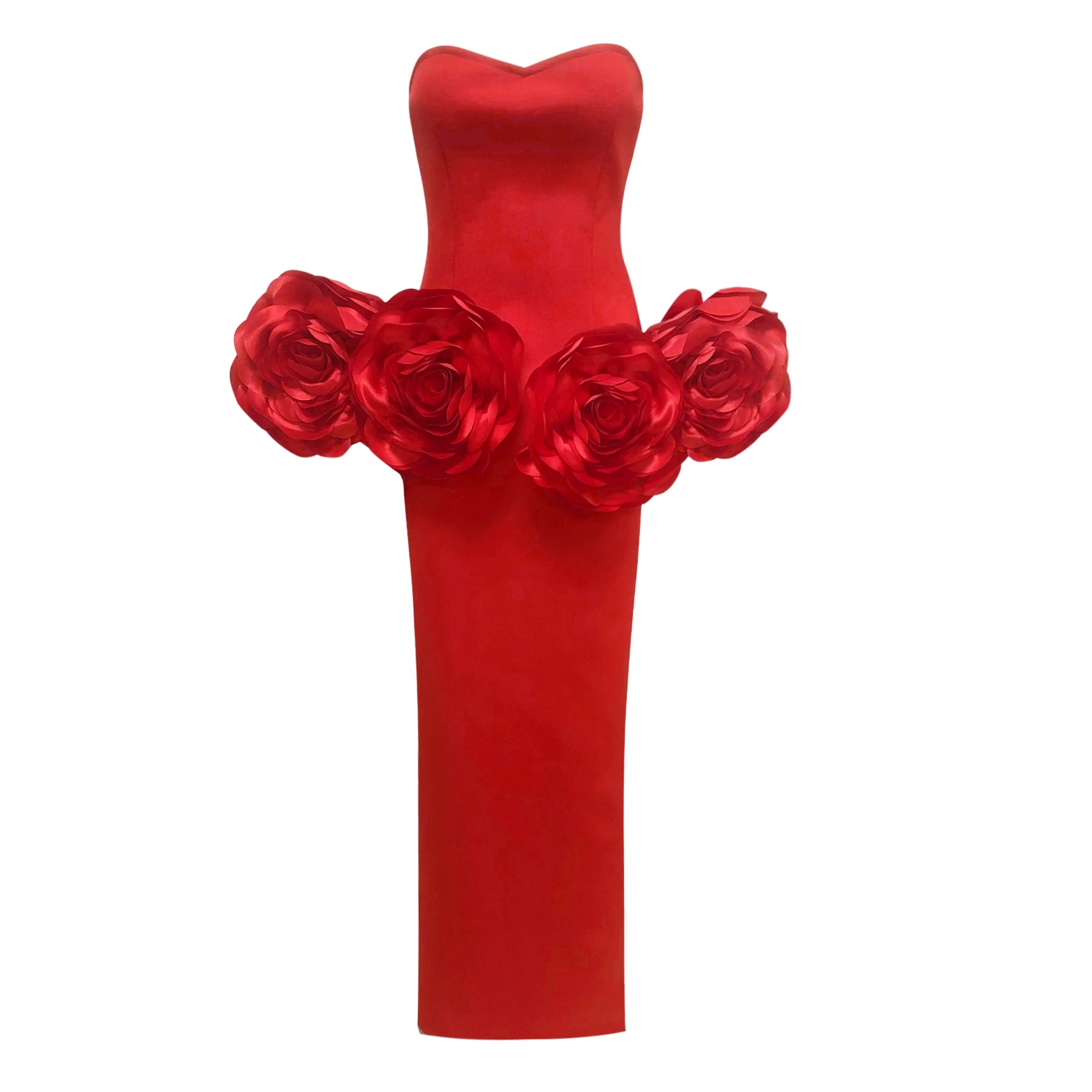 2025 New Fashion Black Red Women Sexy Strapless Big Florals Bodycon Long Bandage Dress Celebrate Evening Party Cocktail Outfit