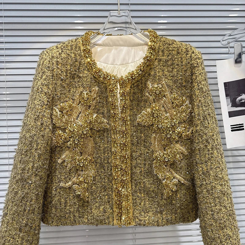 Winter New Fashion Fox Fur Cuff Beaded Embroidery Cotton Inner Short Coat For Women Covered Buttoned Jacket 11A07812