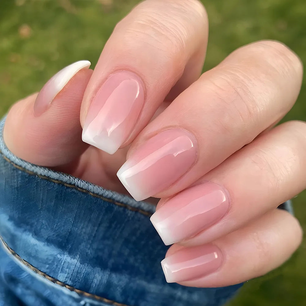 24Pcs Golden Lines Design Fake Nails Short Square Head Press on False Nails Double-layer French Reusable Full Cover Nail Tips 1971