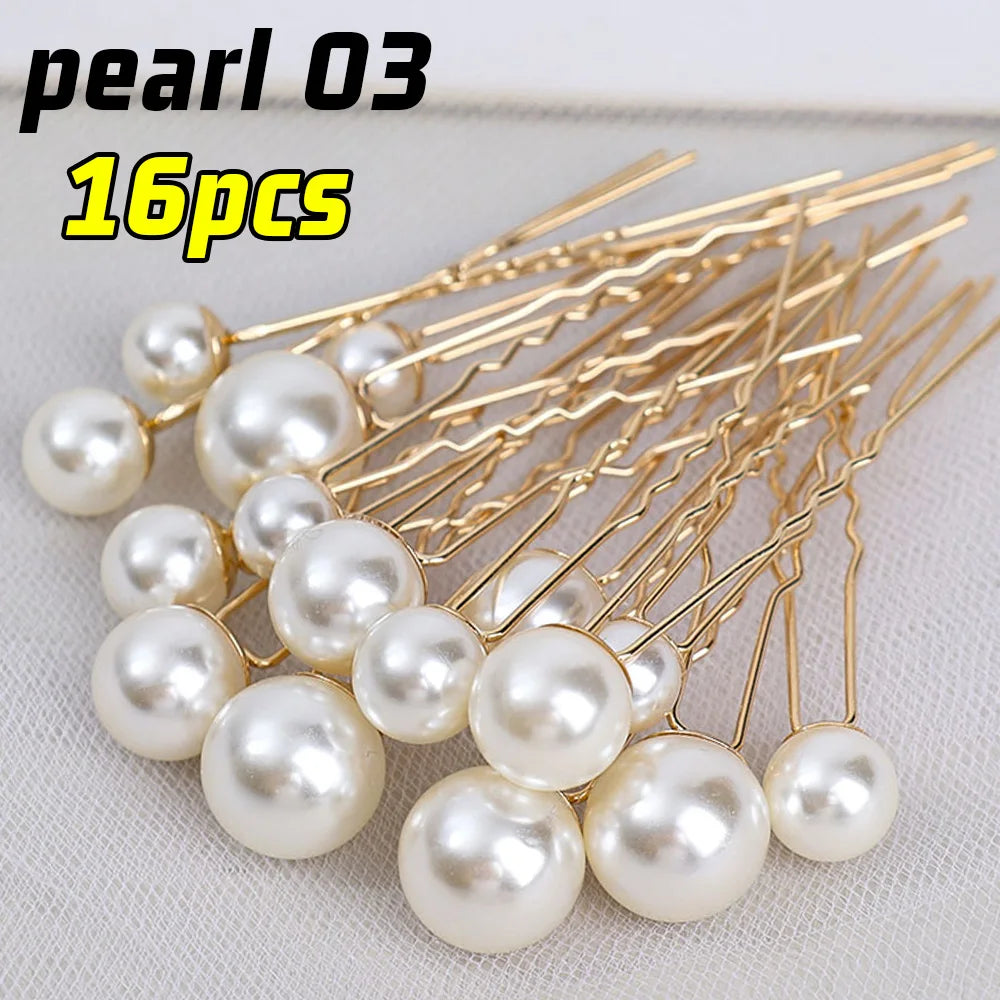 20pcs Pearl Crystal Hairpin Elegant Wedding Bridal U-shaped Metal Hair Comb Forks for Women Hairstyle Clips Jewelry Accessories Pearl 03
