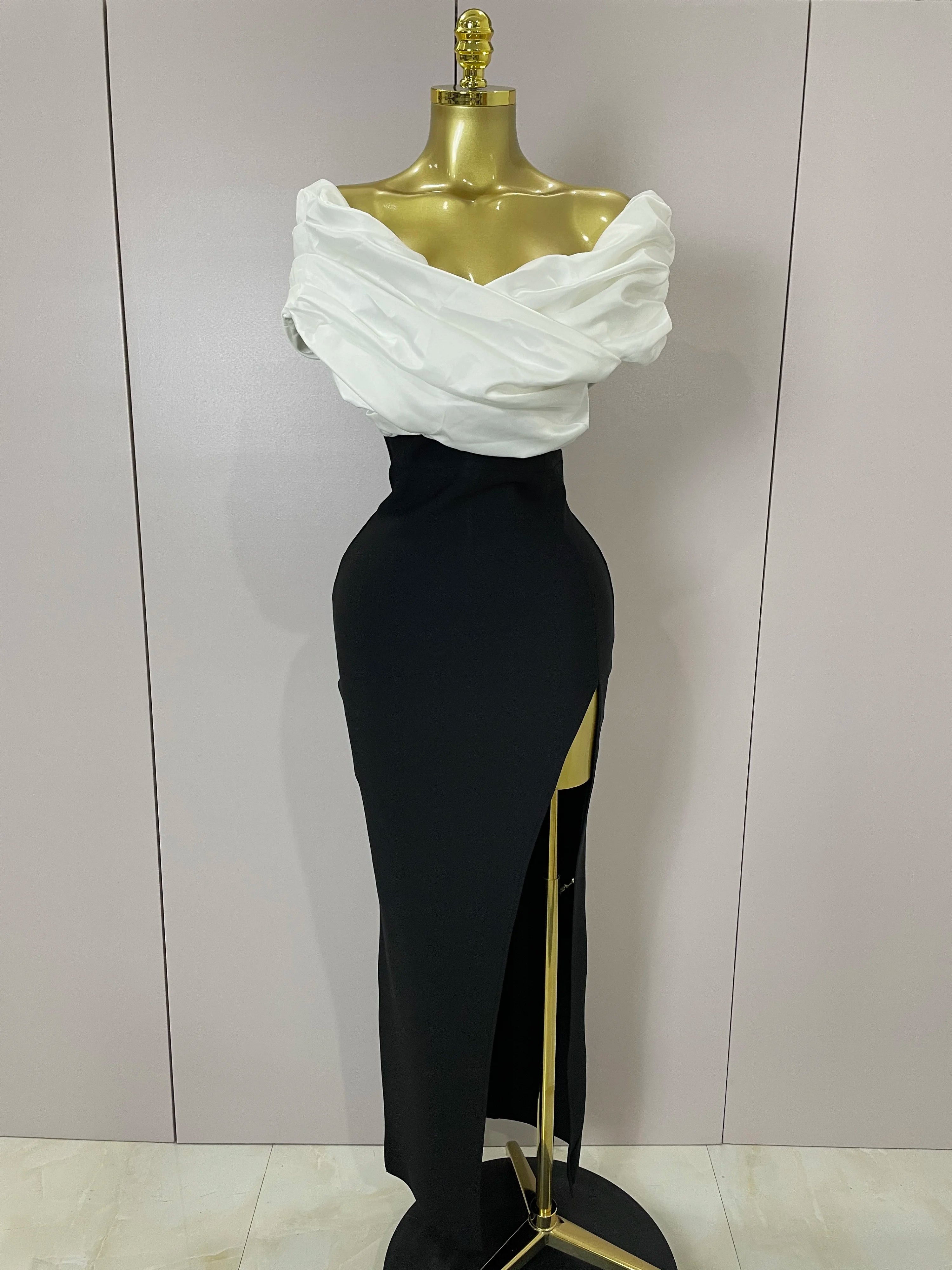 Sexy Off-Shoulder Side Slit Solid Color Pleat Skirt Strapless Bandage 2025 Women Evening Luxury Birthday Formal Party Dress WHITE