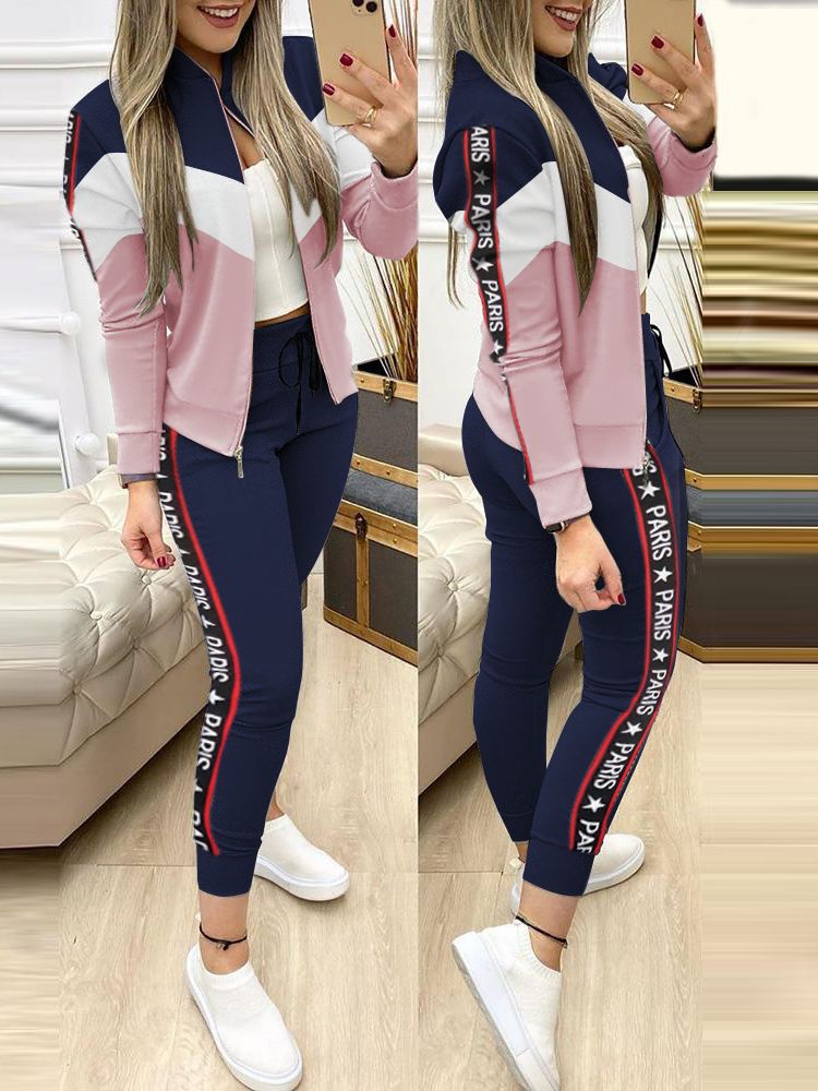 Femmes deux pièces ensemble tenues automne femmes survêtement fermeture éclair pantalons et haut décontracté Sport costume hiver 2 pièces femme ensemble
