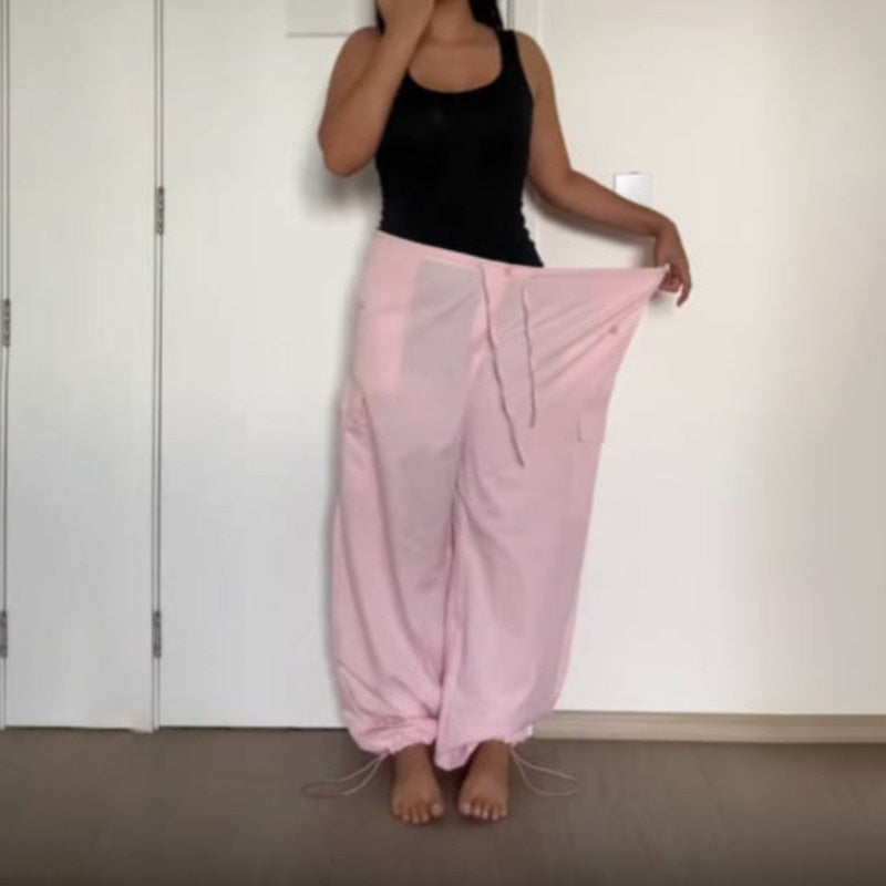 Y2K 服特大プラスサイズローウエストパラシュートルーズだぶだぶスウェットパンツズボン女性ジョガーカーゴパンツストリート衣装