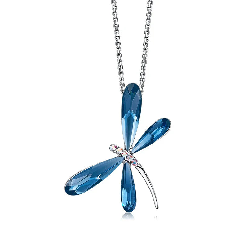 Cute Pink Blue Dragonfly Pendant Necklace for Women Girls Real Austrian Crystals Animal Necklaces Fashion Jewelry Free Shipping Blue