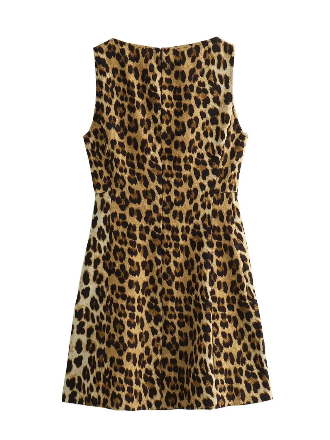 XNWMNZ Women Fashion Animal Print Dress Women High Street O Neck Sleeveless Back Zip Female Mini Dresses