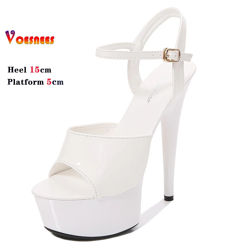 15CM Stiletto Waterproof Platform Sandals Stripper High Heels Women Sexy Show Shoes Platform High-heeled Wedding Shoes Size 43 As picture shown 4