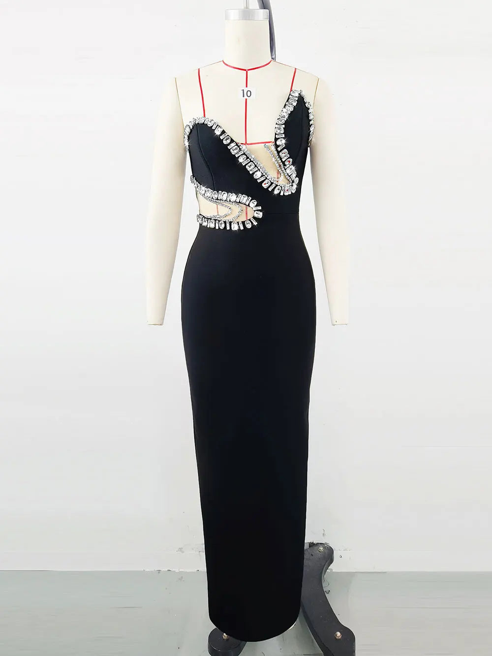 2025 Sexy Women'S Light Luxury Nail Bead Bandage Dress Strapless Sleeveless Patchwork Bodycon Backless Long Dress Party Vestidos black