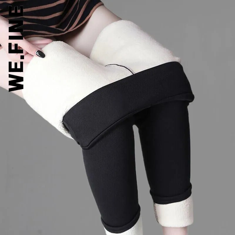 We.Fine Winter Women Thicken Warm Leggings Thick Velvet Fleece Pants High Waist Female Thermal Leggins Cold Resistant Pants black leggings