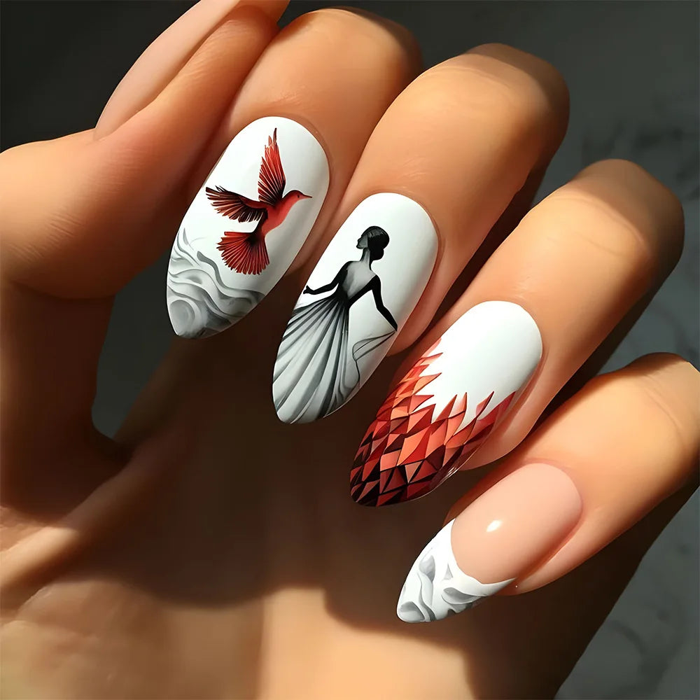 24pcs/set short Medium Long fake nails for women almond square ballet tips cute animals starry eyes Y2K press on false nails 1857