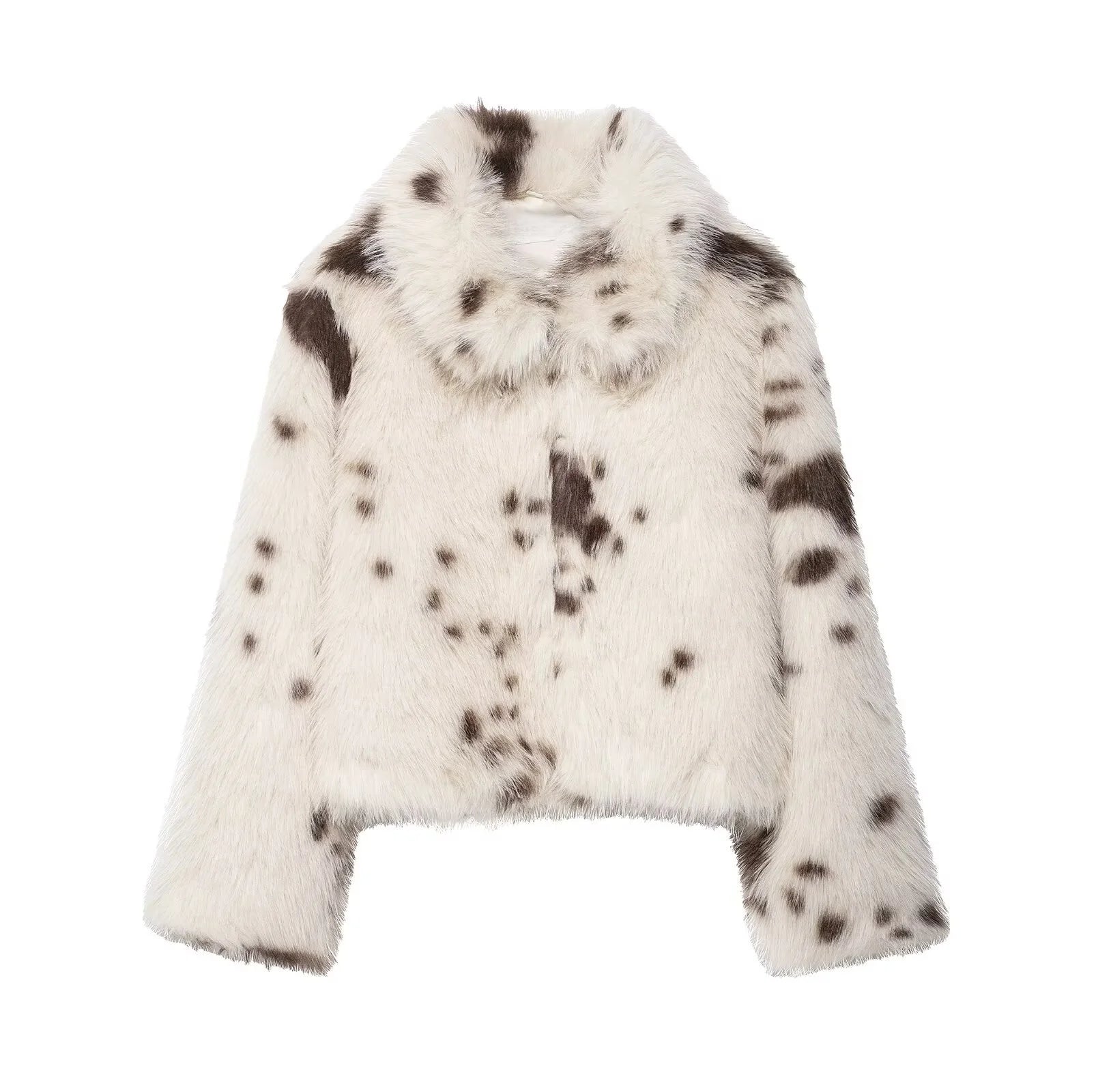 2025 Autumn/Winter New Women's Casual Fashion Versatile Artificial Fur Effect Animal Pattern Jacket Warm Coat brown