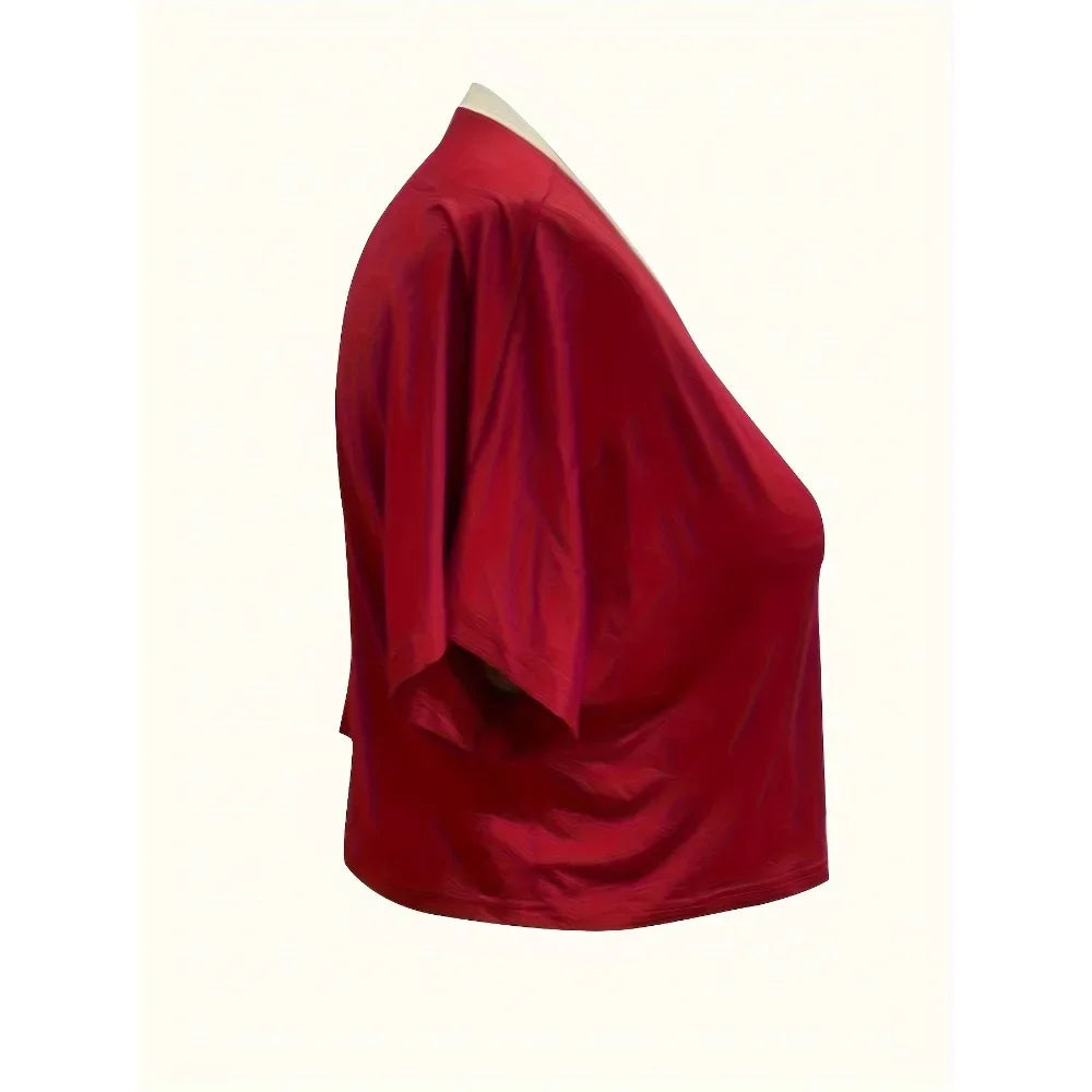 Plus Size Casual V Neck Short Sleeve High Low Hem Tee & Drawstring Pant Outfits Two Piece Set