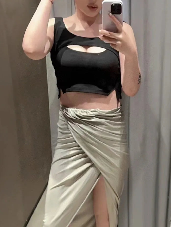 2024SS Summer Luxury New Women Slit Chic Casual Midi Skirt for Ladies 2 Color Gdnz 3.13