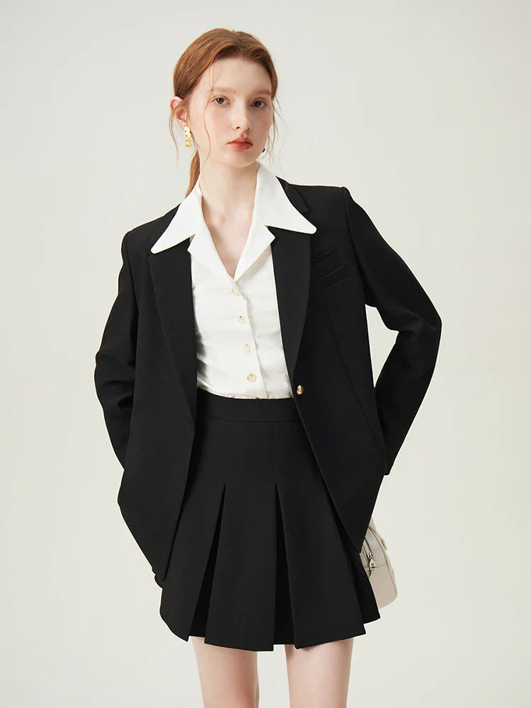 FSLE Korean Style Temperament Suit Jacket for Women Spring New Design Professional Formal Blazer Coats Female 24FS11069 black