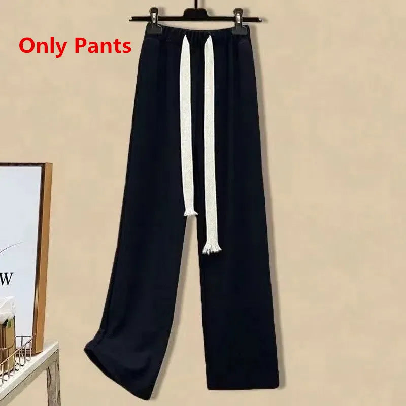 Women's Causal Clothing Korean Fashion Short Sweatshirt Vest Wide Leg Pants 3 Piece Set 2024 Spring Autumn Sports Outfits Female Only Pants