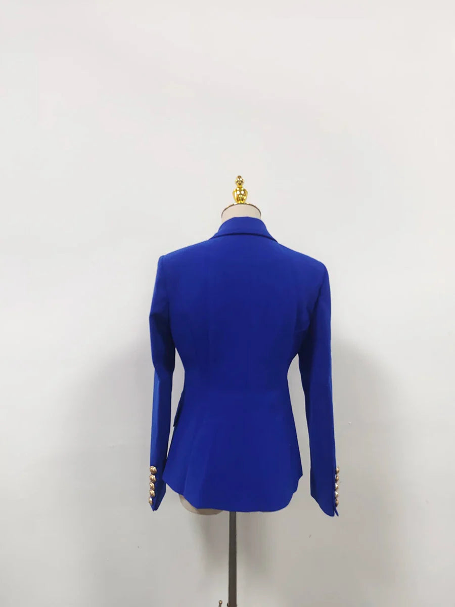 Solid Slimming Fashion Blazer for Women Lapel Long Sleeves Patchwork Double Breasted Elegant Coat Female Clothing