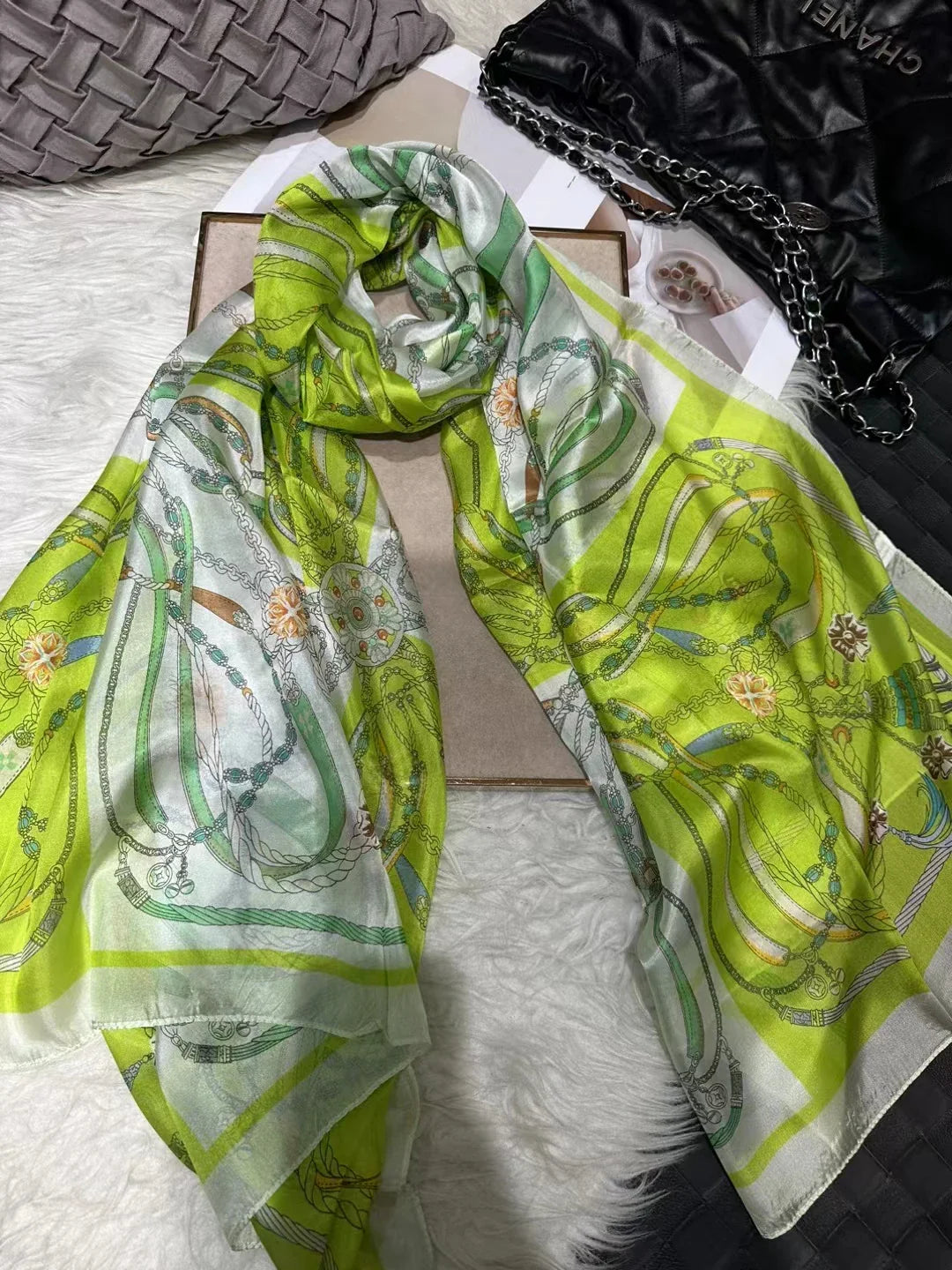 Ladies Green 100% Silk Scarf Shawl Winter Rose Design Women Pure Silk Scarves Wraps Fashion Beach Shawl Cover Ups Pink Scarf green