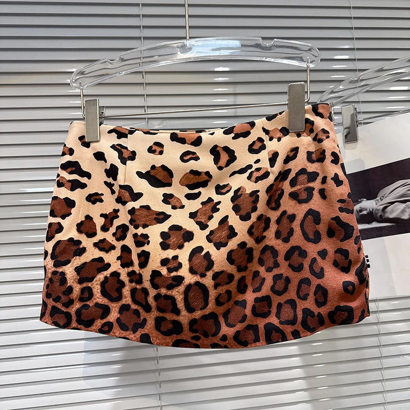 Winter New Fashion Yellow Leopard Print Short Skirt For Women Versatile Low Waist Wrapped Hip A-line Skirts 11A07921 Yellow Leopard