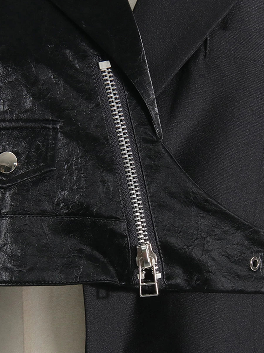 Solid Spliced Zipper Irregular Jackets for Women Lapel Long Sleeves Patchwork Pockets Fshion Jacket Female Clothing