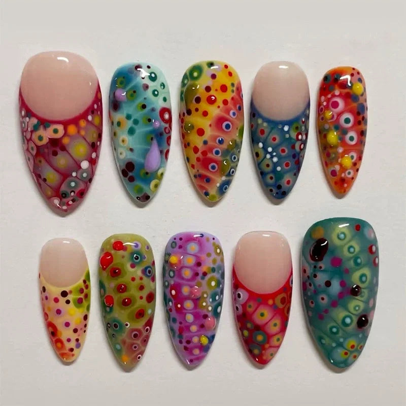 24Pcs Short Oval Rhinestone Spice Girl False Nails Full Cover Gold Powder Butterfly Ripple Pattern Wearable Green Nail Patch Set 2