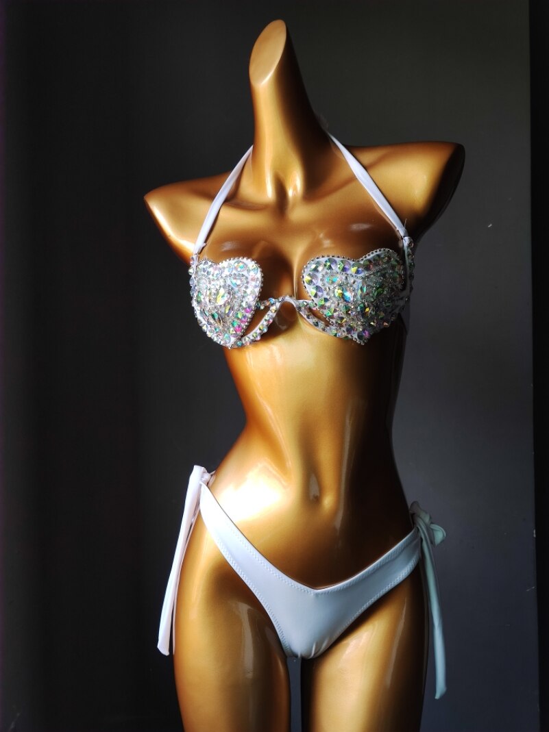 Rhinestone Bikini Sexy Women Swimwear 2023 Newest Push Up Female Swimsuit Manual Crystal Diamond Bathing Suit