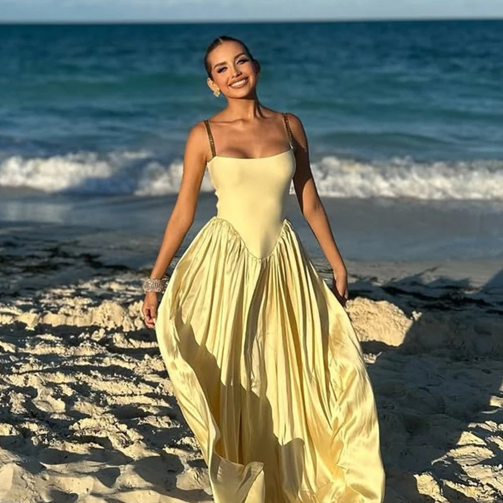 2025 Spring Women's Strap Chain Sleeveless Long Dress Fashionable Slimming Hundred Fold Elegant Dresses Evening Party Vestidos