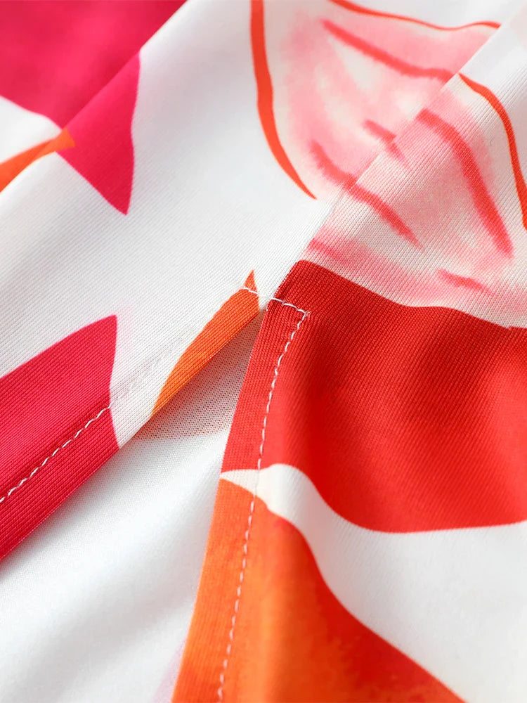 New Contrast Print Split Dress For Women Fashion Slim Sleeveless Chest Wrapping Robes Chic Lady Party Vacation Vestidos