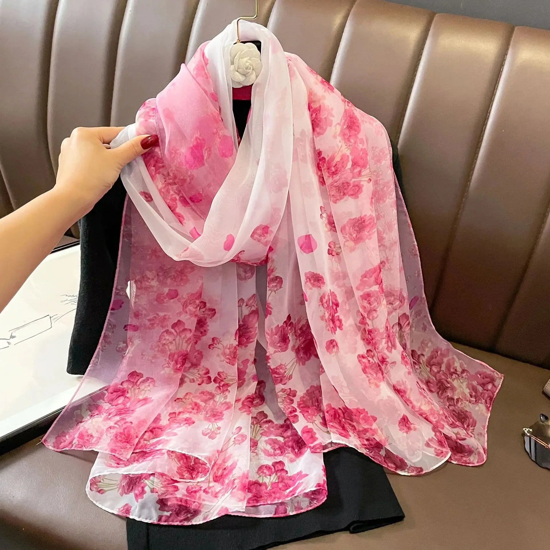 Print Silk Scarf Hijab Women Spring Deisgn Soft Beach Stoles Elegant Head Scarves Echarpe Shawl Satin Large Wrap Echarpe Bandana see chart 28