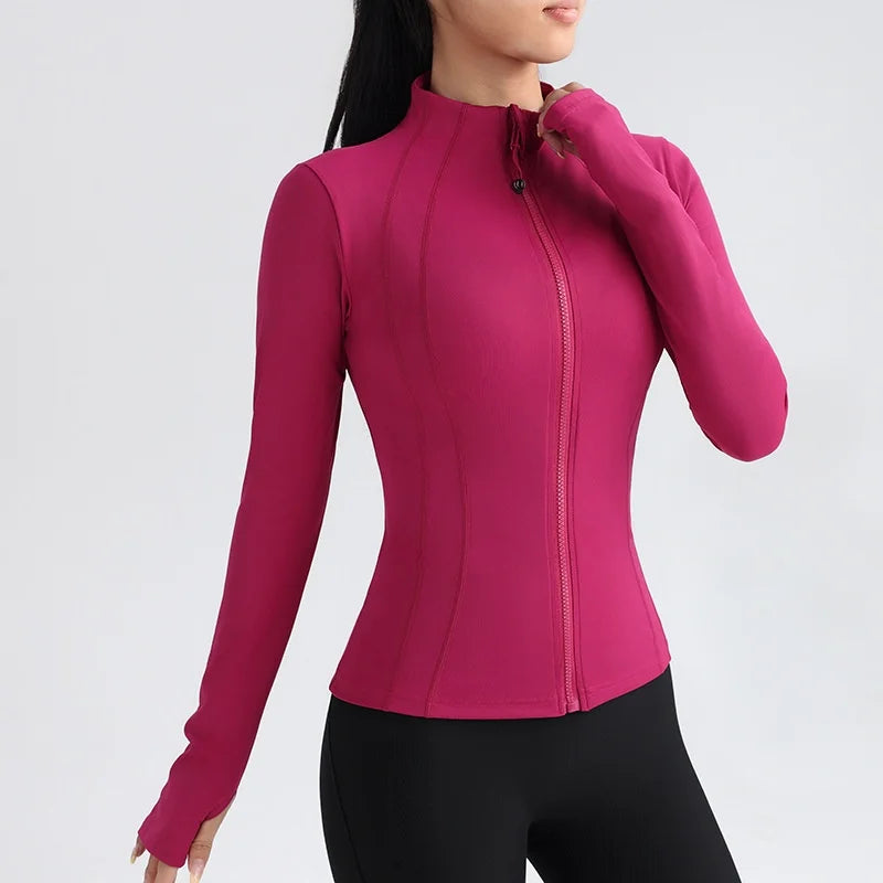 New Popular Yoga Clothes Fashion Zipper Fitness Jacket Quick Drying Yoga Shirt Anti-wrinkle Long Sports Shirt Yoga Sportswear pink yoga clothes