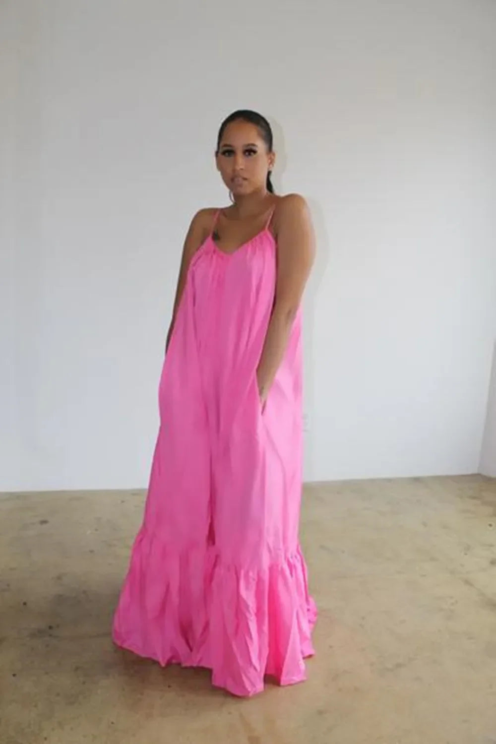 CMYAYA Women Summer Long Maxi Dress Sexy Sleeveless Strap Loose Beach Party Night Club Bandage Female S-5XL Dresses Vestido Pink