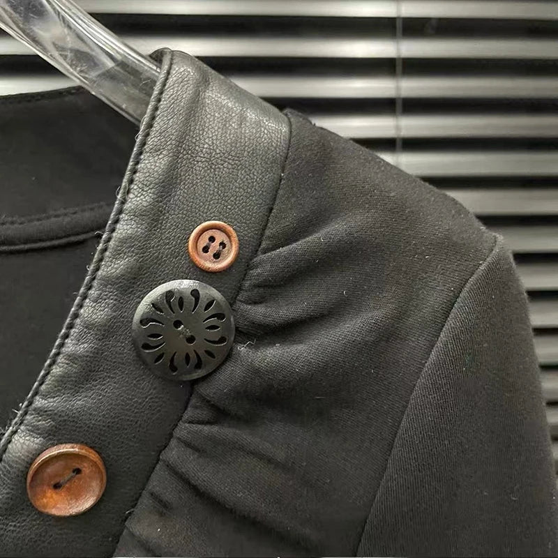 Autumn Winter New Handmade Button Decorated T-Shirt For Women Casual Fashion Versatile Base Layer V-Neck Top 11A07904