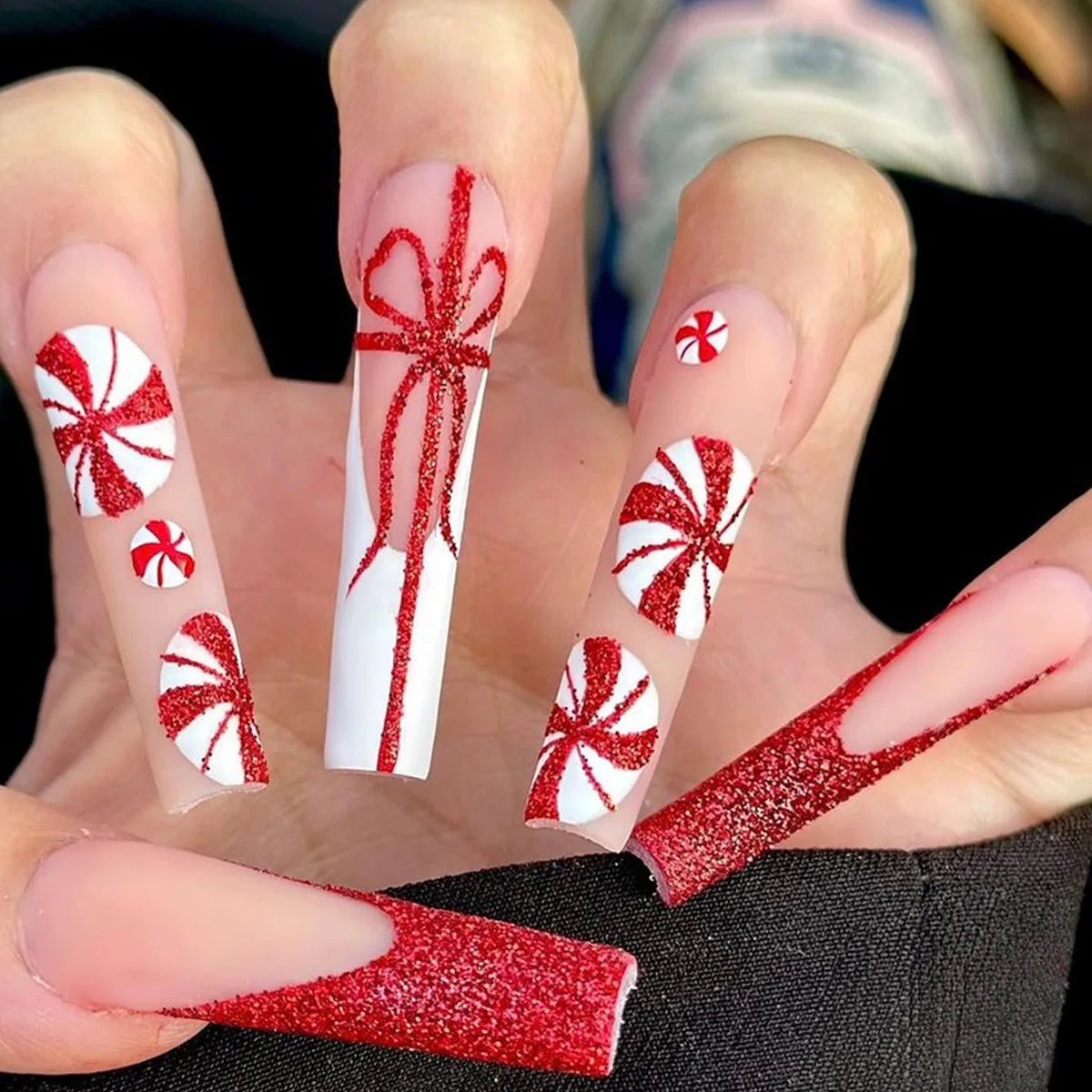 Scary Blood Skull Fake Nails Long Coffin Ballet Halloween Style False Nails 24pcs Wearable Press on Nail tips for Halloween Gift H14