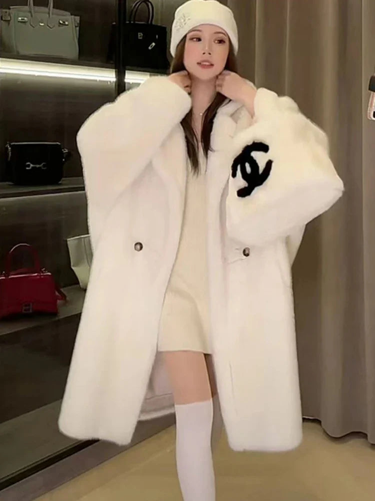 Winter Long Oversized White Thick Warm Teddy Bear Coat Women with Hood Loose Casual Korean Fashion 2023