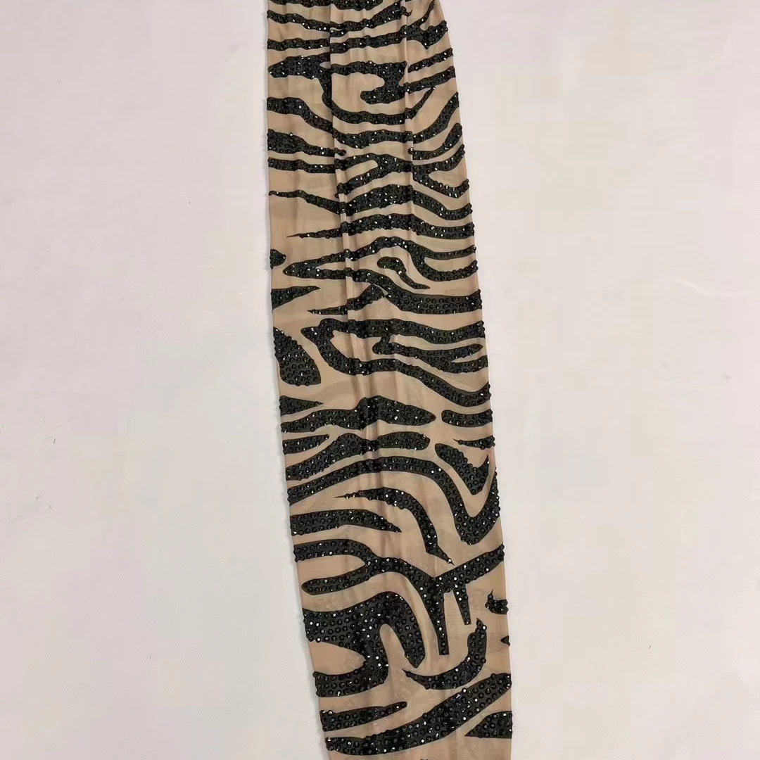 New Black Rhinestone Sheer Mesh Leopard Print Strap Chic Gown for Nice Figure Women Birthday Party Queen Maxi Dress Modengbaowen