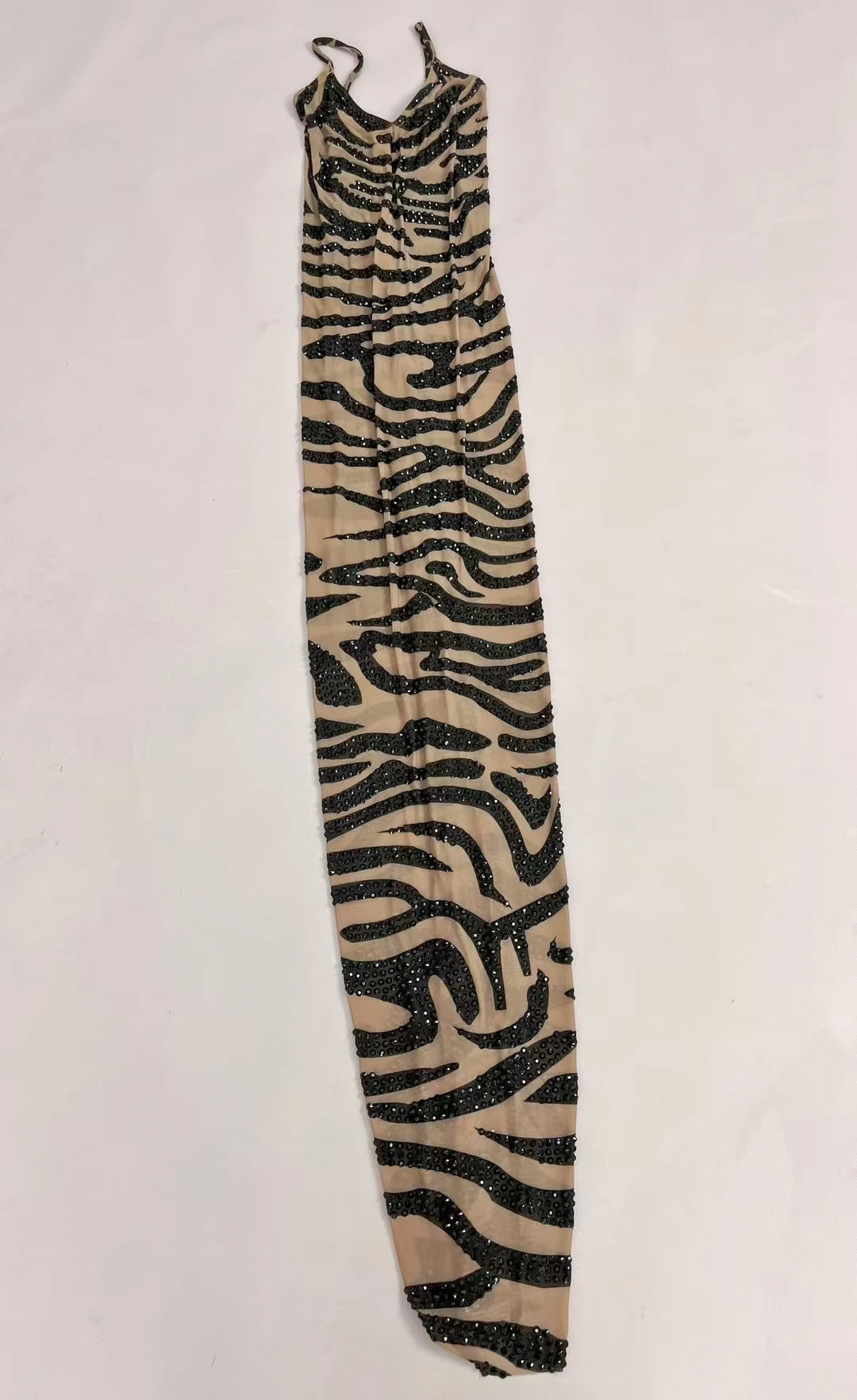 New Black Rhinestone Sheer Mesh Leopard Print Strap Chic Gown for Nice Figure Women Birthday Party Queen Maxi Dress Modengbaowen