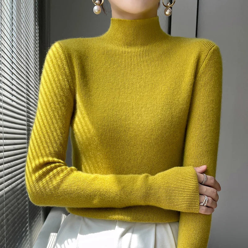 2022 Autumn and Winter Women's Cashmere Sweater Pullover Half Turtleneck Casual Fashion Pure Color Warmth Comfort