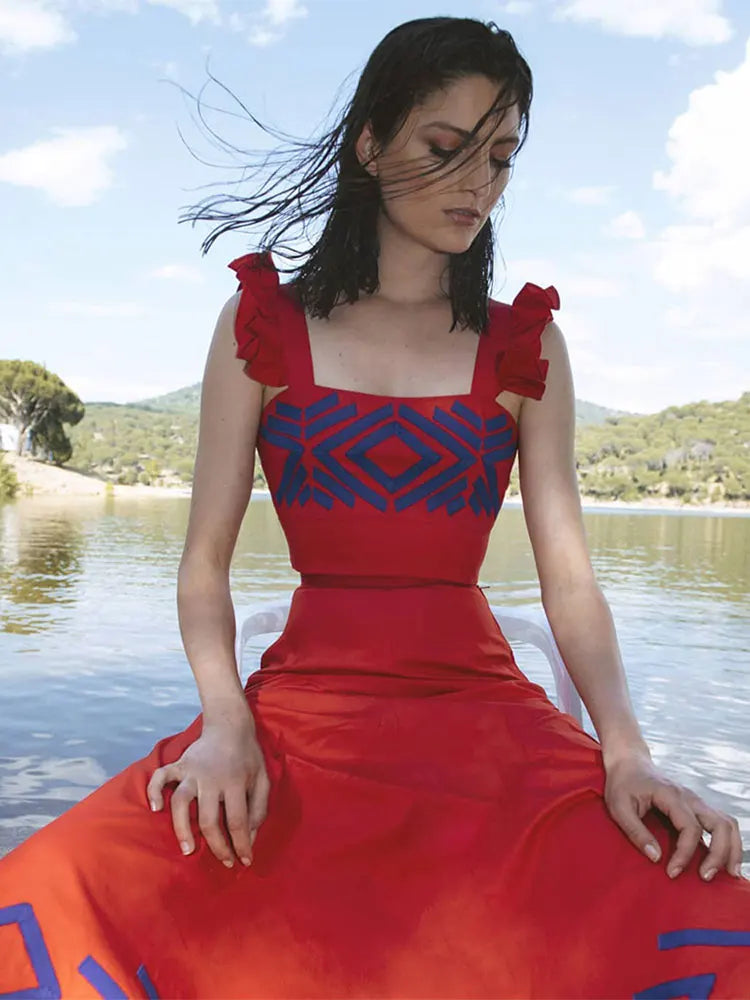 Fashion Sleeveless Short Top Skirt Set For Women Slim High Waisted Pattern Female Skirts Suit Casual Beach Holidays Prom Gowns