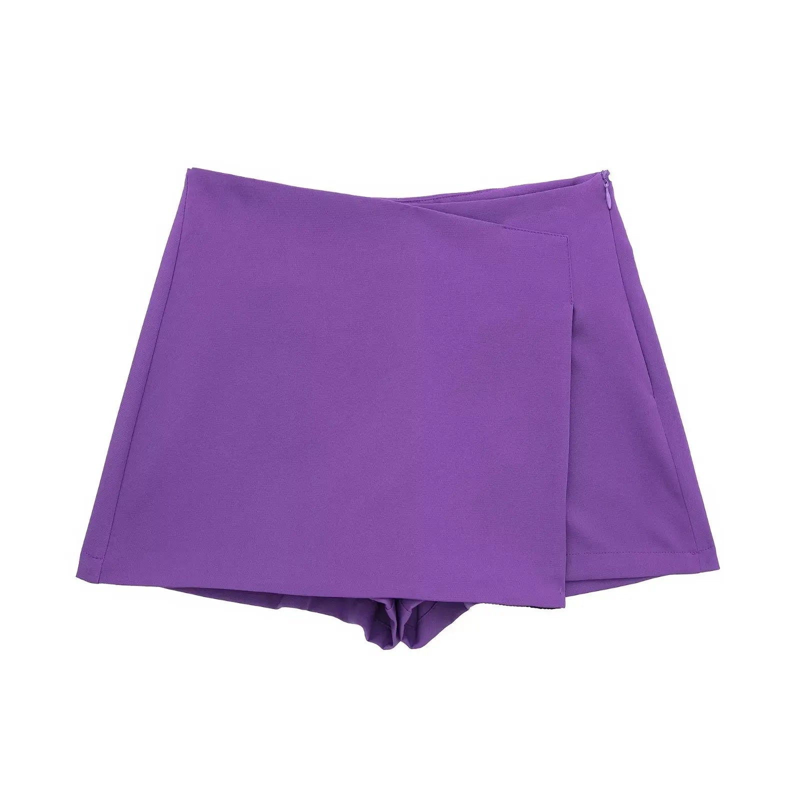 TRAFZA Women New Fashion 2023 Summer Solid Shorts High Waist With Zipper For Women Clothing Casual Slim Streetwear Purple