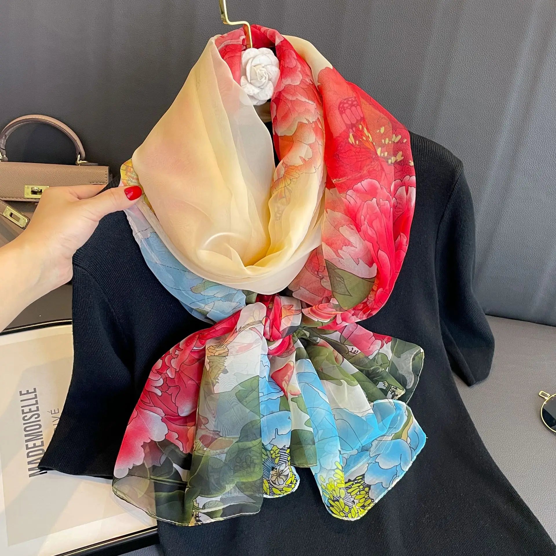 Silk Scarf Foulard Female Headbanda Luxury Hijab Women Soft Warm Pashmina Beach Scarves Echarpe Shawl Large Wrap Echarpe Bandana see chart 67