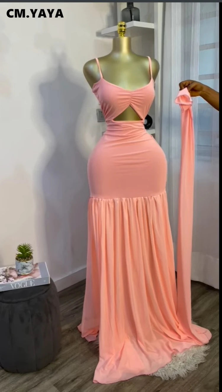 Women Sleeveless Strap Ruched V-neck Pleated Side Split A-line Midi Maxi Long Dress 2025 Birthday Sexy Party Dresses
