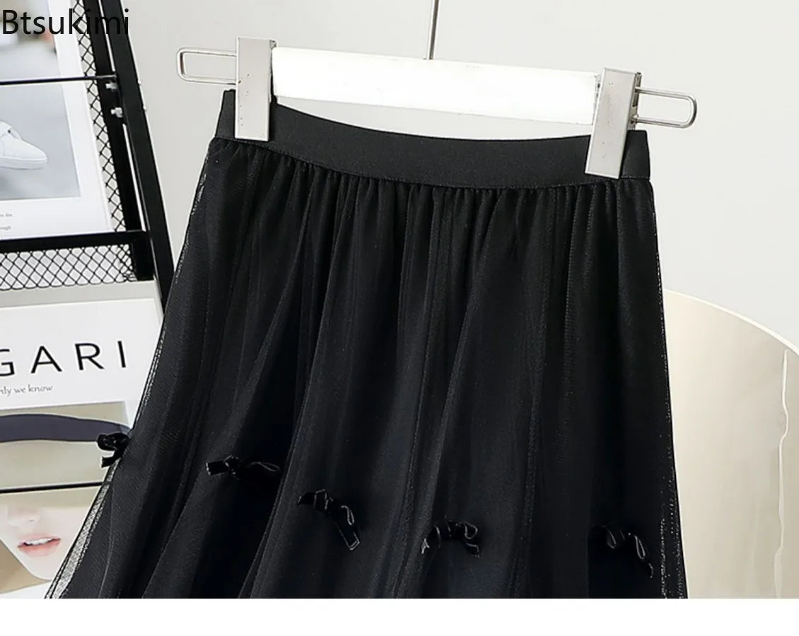 Women's Korean Fashion Harajuku Long Gauze Skirt Spring Summer High Waist Midi Maxi Tulle Skirt Aesthetic Vintage Y2k Skirt