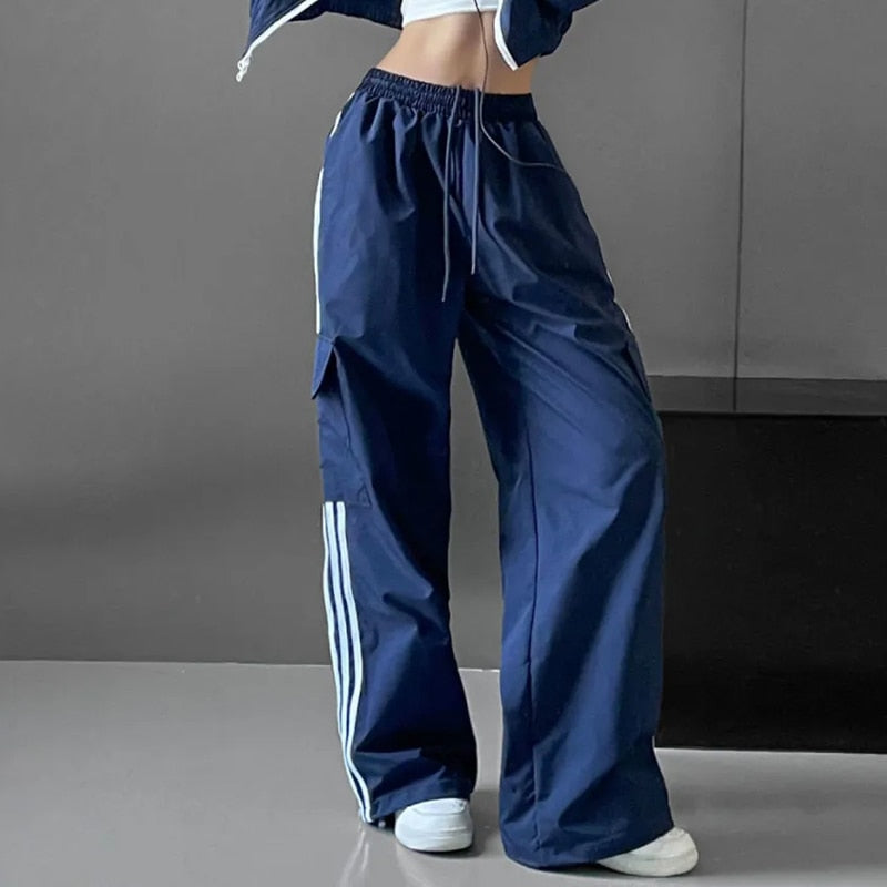 Pantalon de jogging décontracté pour femmes, Vintage, couleur unie, taille basse, Baggy avec cordon de serrage, jambes larges, survêtement, Streetwear, Cargo