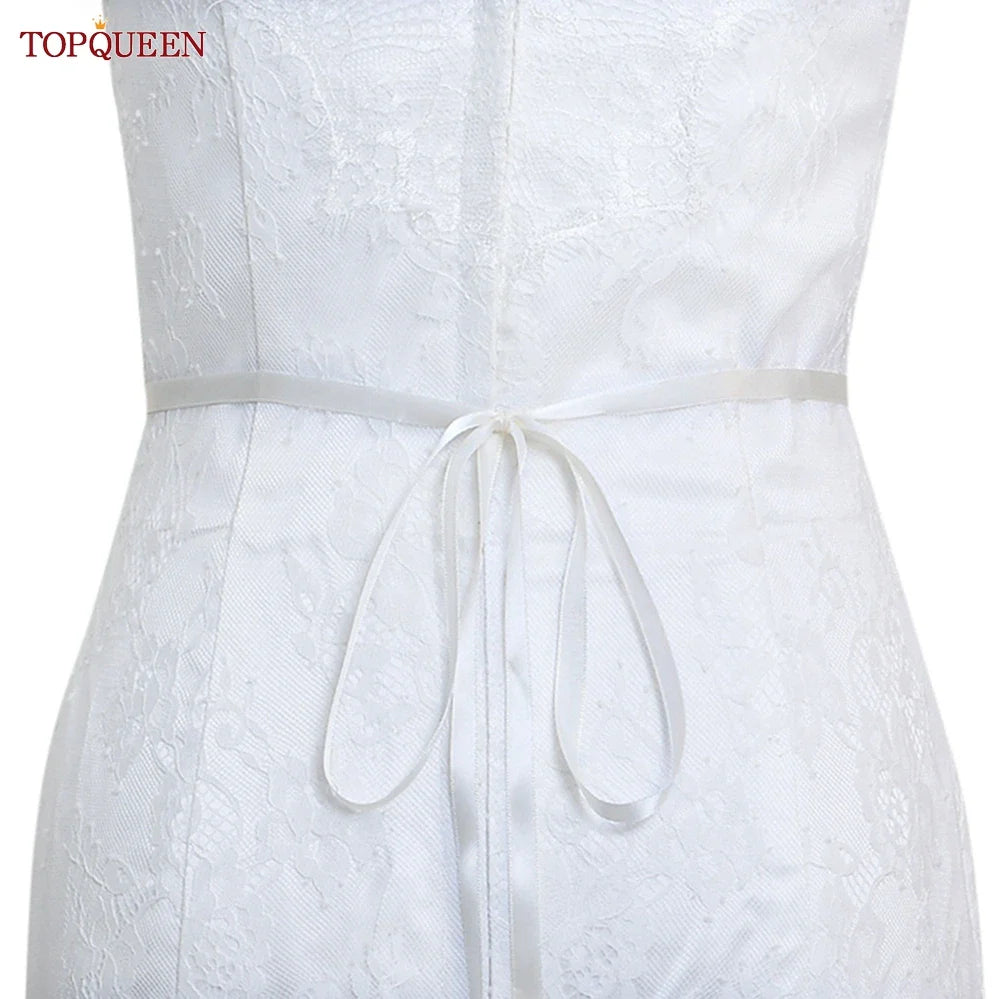 TOPQUEEN New Style Bridal Belt Silver Fancy Rhinestone Women Wedding Dress Accessories Satin Ribbon Belt S51 off white ribbon