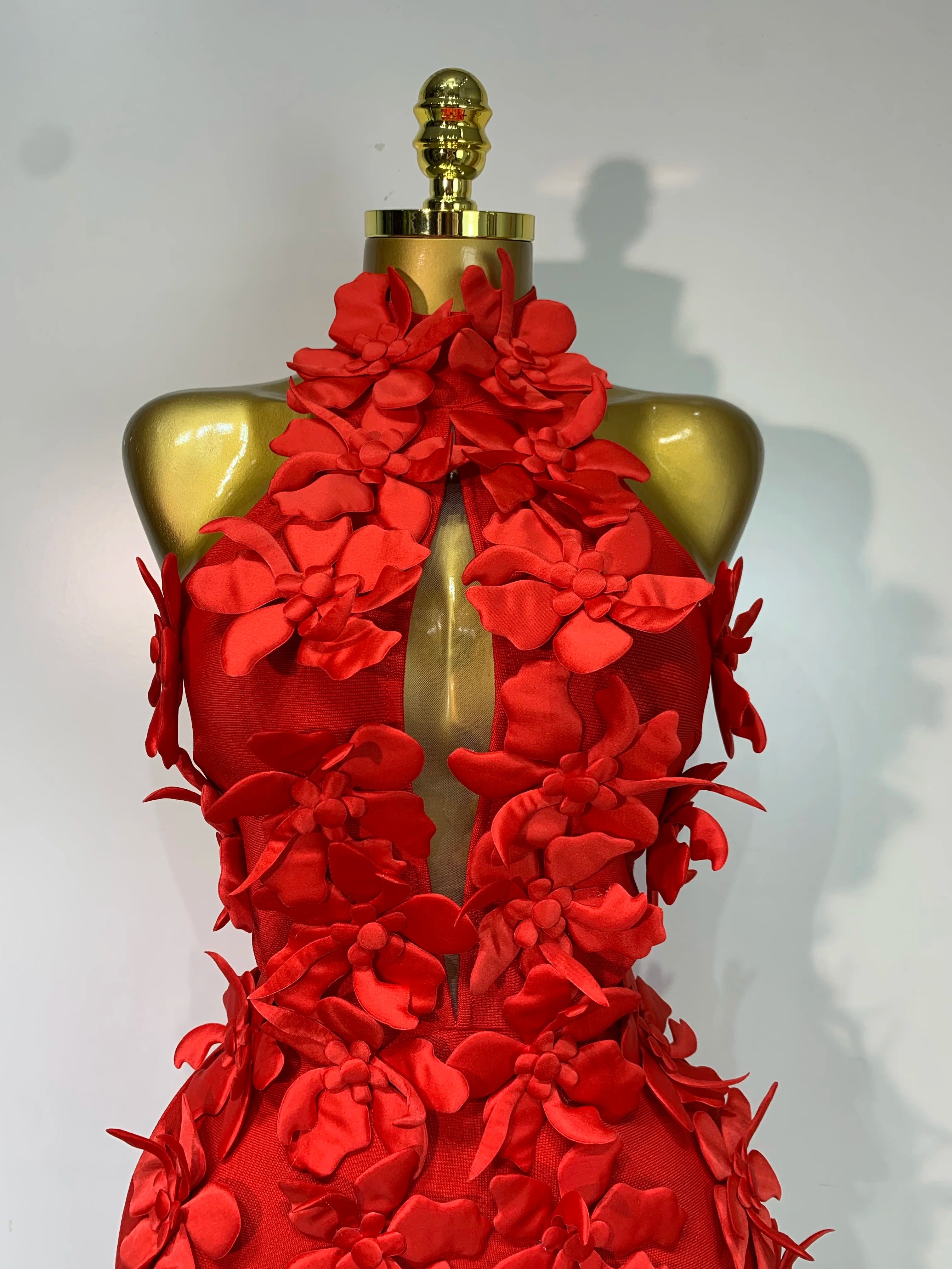 Women Sexy Sleeveless Flower Hollow Out Evening Party Bandage Dresses Red Knitted Bodycon Birthday Wedding Guest Clothing