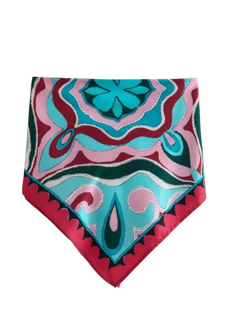 BlingBlingee Summer Printed Women Wide Pants Satin Suits Traf Asymmetric Sleeveless Strapless Crop Top Female Sets Y2K Only Camis