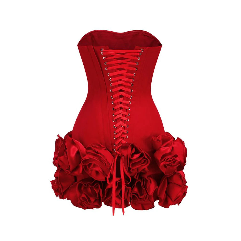 Christmas Dress Strapless Backless Red Structured Floral Embellished Mini Length Bodycon Celebrity Party Cocktail Dress