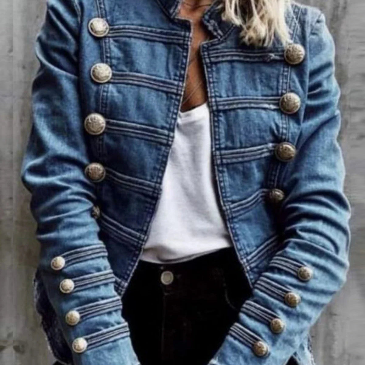 Vintage Commuter Denim Coat Women Autumn New European American Fashion Slim Fit Top Elegant All-match Double Breasted Jackets Blue