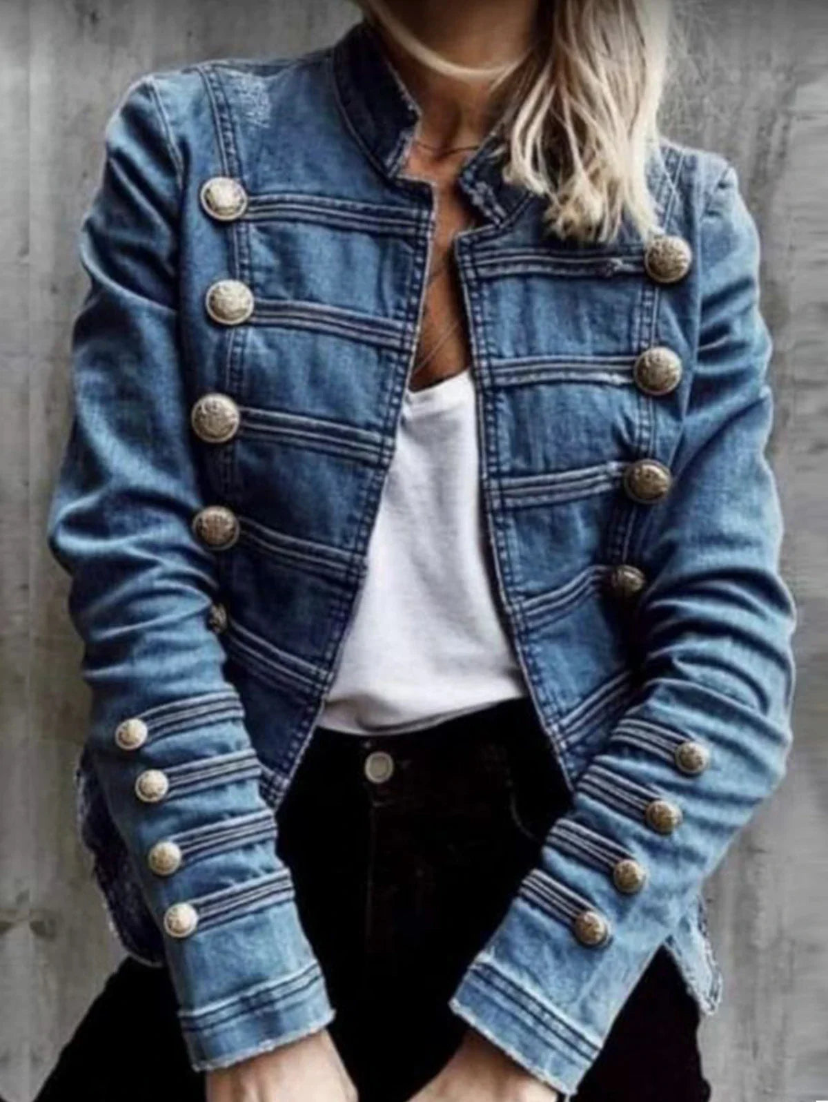 Vintage Commuter Denim Coat Women Autumn New European American Fashion Slim Fit Top Elegant All-match Double Breasted Jackets Blue