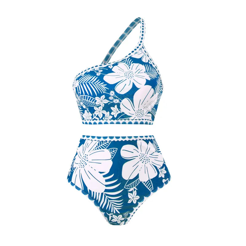 New 3PC Print Retro Swimwear Push Up Playa Women's Swimsuit One Piece Bodysuit Patchwork Bathing Suit Pads Female Set Two piece-2