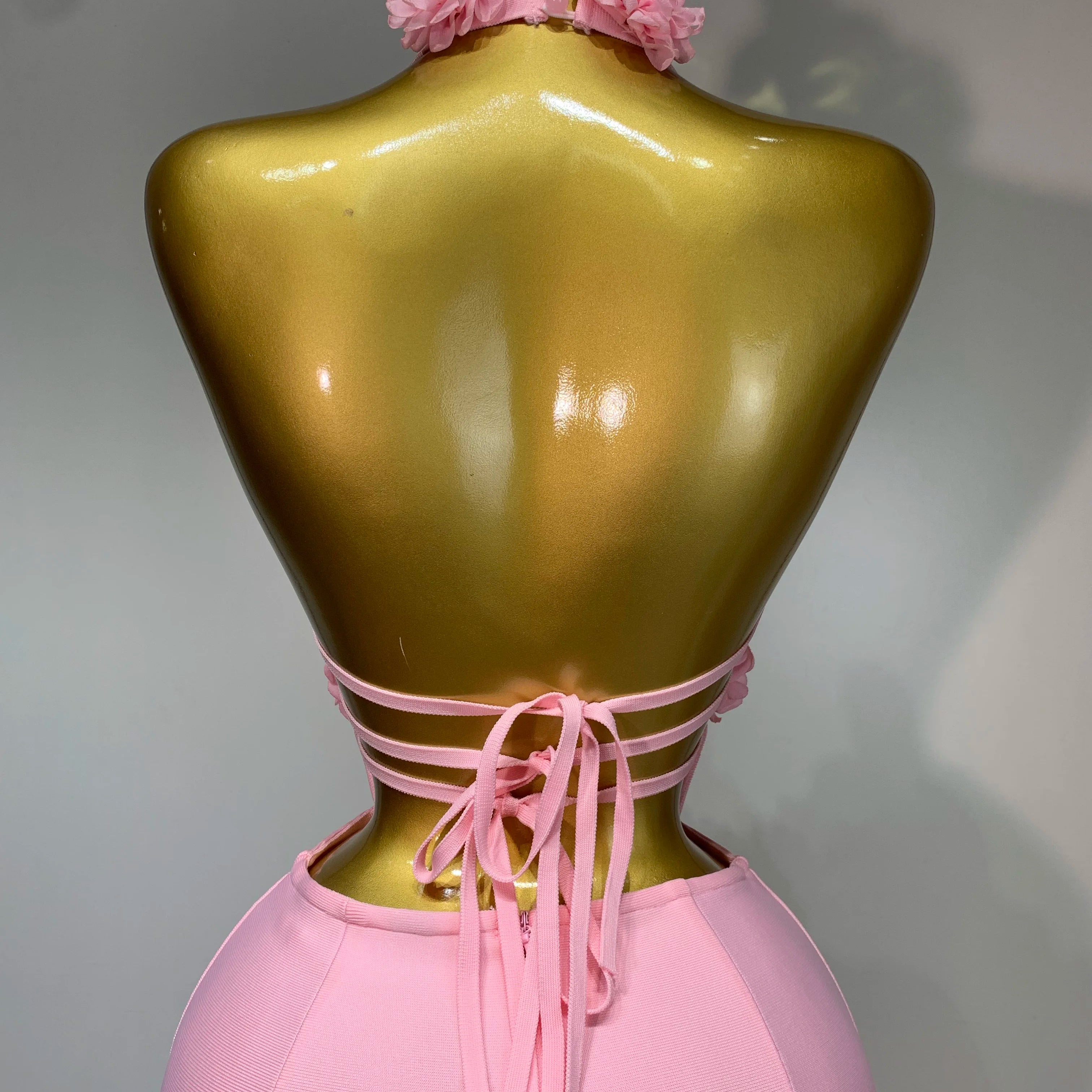 Luxury Birthday Dress Women Celebrity Sexy Halter Backless Flower Long Bandage Bodycon Dress 2025 Elegant Evening Party Outfit 