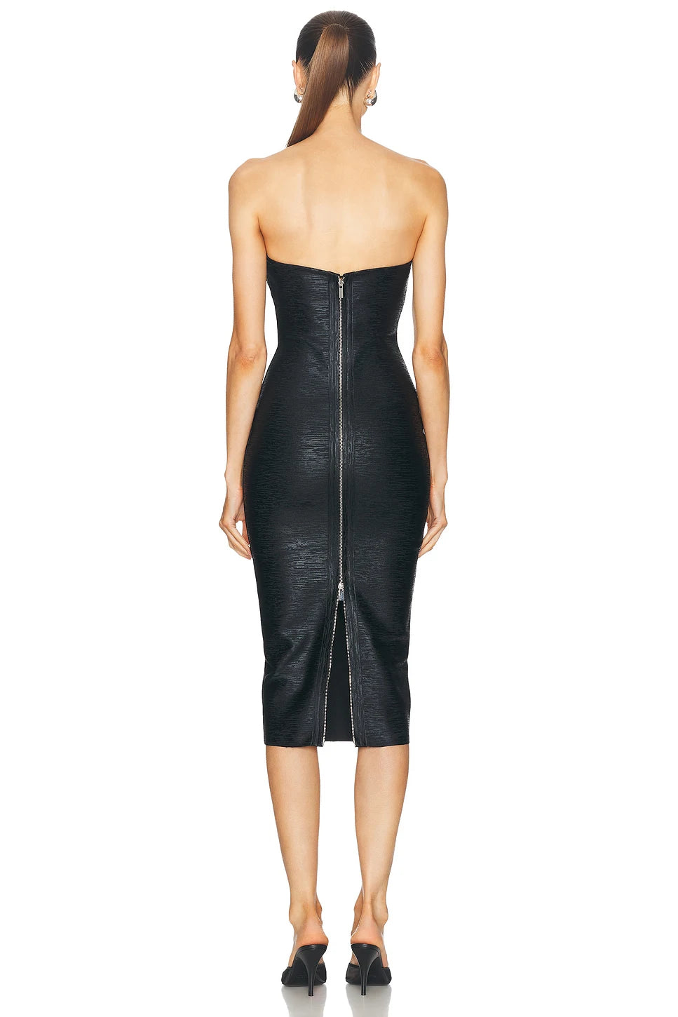 Black Foil Color Women Sexy Strapless Bodycon Bandage Dress Fashion Celebrate Evening Party Birthday Photo Shoot Dress